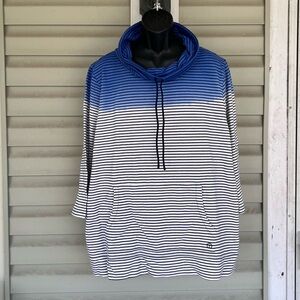 Talbots Blue Ombré Striped Cozy Terry Cotton  Cowl Neck Sweatshirt Plus Sz3X NWT